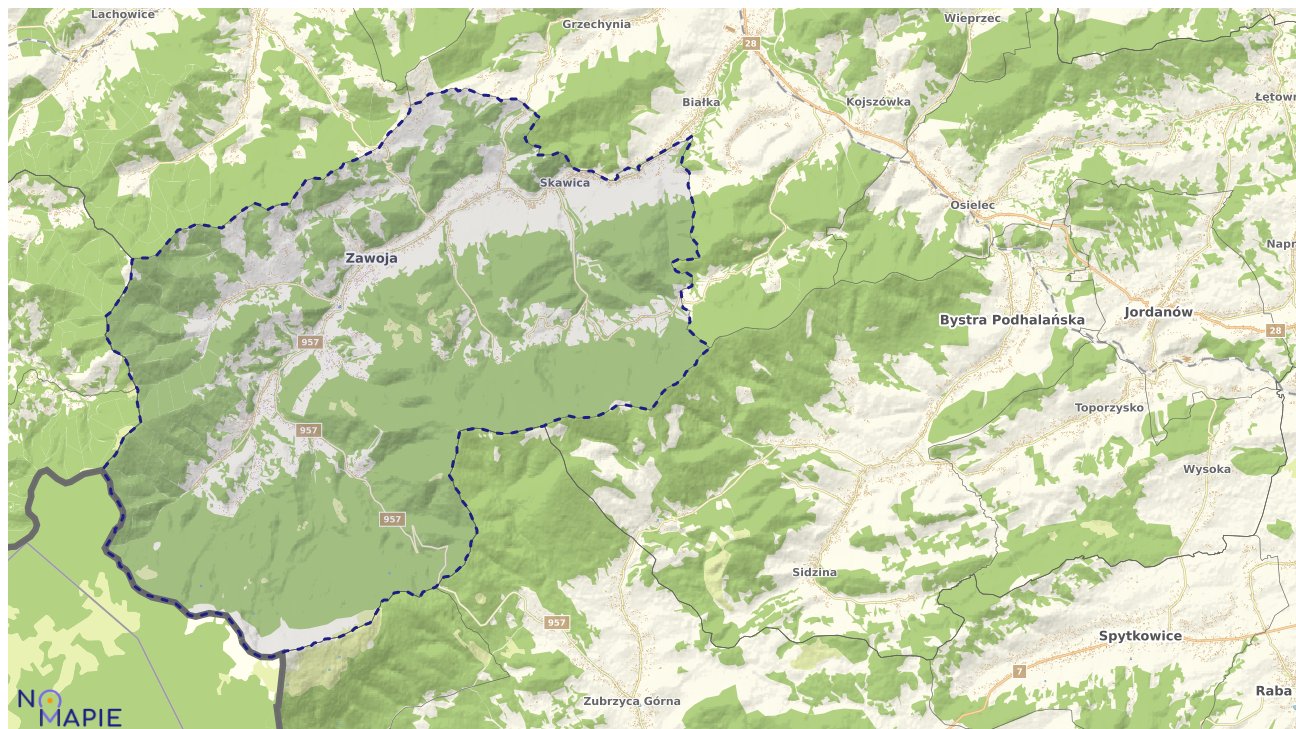 Mapa obszarów ochrony przyrody Zawoi